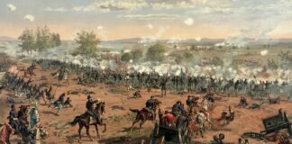 Recreación del enfrentamiento de Gettysburg, librado en Pensilvania en julio de 1863.