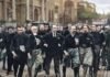 La marcha sobre Roma de 1922, recreada por el pintor futurista Giacomo Balla. En el centro, Mussolini, rodeado por los principales dirigentes fascistas.