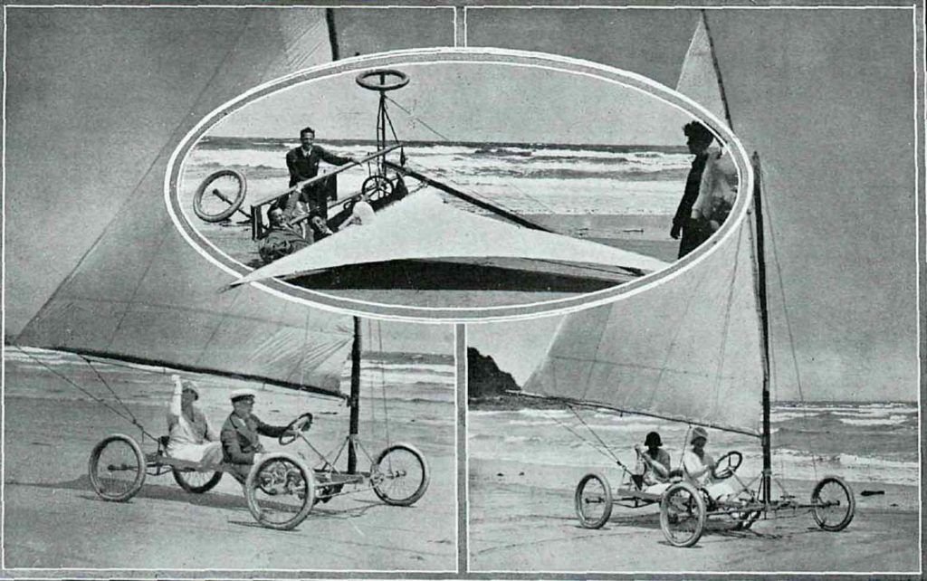 La reina Victoria, la duquesa de Santoña y la condesa de la Maza practicando el deporte veraniego del "aeroplage" en la playa del Sardinero (Santander). En el óvalo, el infante Jaime.