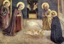 "Adoración del niño", fresco de Fra Angelico realizado entre 1439 y 1443, Florencia, Museo de San Marcos.