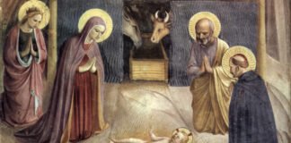 "Adoración del niño", fresco de Fra Angelico realizado entre 1439 y 1443, Florencia, Museo de San Marcos.