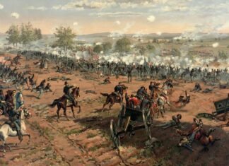 Recreación del enfrentamiento de Gettysburg, librado en Pensilvania en julio de 1863.