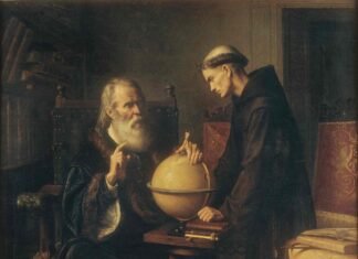 "Galileo en la Universidad de Padua demostrando las nuevas teorías astronómicas", por Félix Parra, 1873.