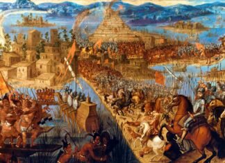 "La conquista de Tenochtitlan", anónimo, segunda mitad del siglo XVII.