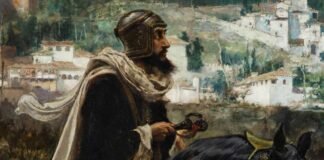 Detalle del cuadro de Francisco Pradilla y Ortiz "La rendición de Granada", siglo XIX, Palacio del Senado, Madrid.