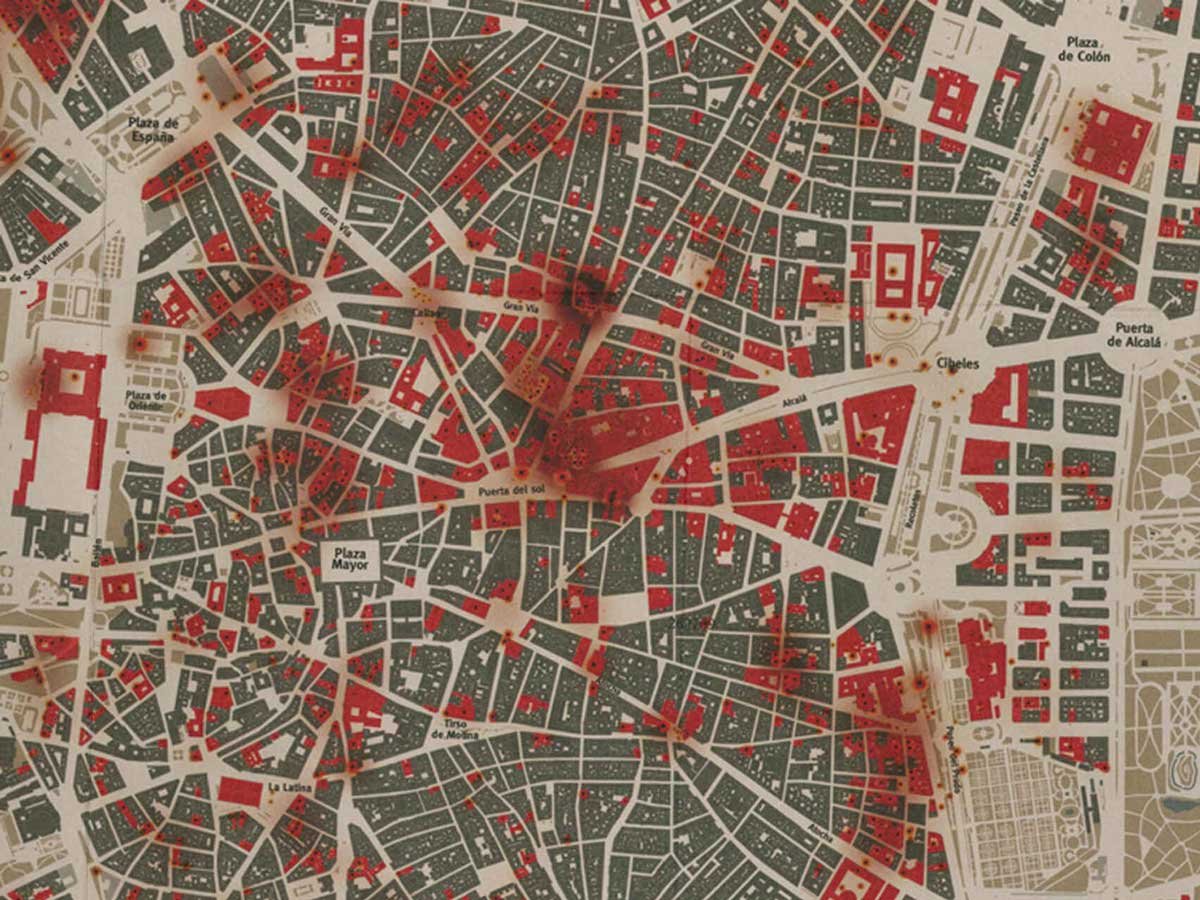 Incidencia de los bombardeos en el centro de Madrid entre 1936 y 1939.