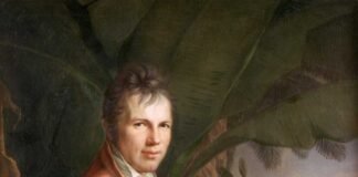 HUMBOLDT EN VENEZUELA, con la prensa de plantas sobre las piernas. Así imaginó el pintor F. G. Weitsch a su modelo cuando le retrató en 1806, a su vuelta a Europa.