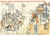 Representación de la BATALLA DE LIEGNITZ en las inmediaciones de la actual ciudad de Legnica (Silesia, Polonia), entre los ejércitos tártaros y una coalición de tropas europeas, el 9 de abril de 1241, saldada con la victoria tártara, según una miniatura del códice VIDA DE LA BEATA HEDWIGIS, siglo XIV.