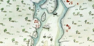 Mapa de la Bahia de Mobila, con las fuerzas desplegadas por Bernardo de Gálvez.
