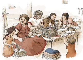 Las actividades textiles eran muy importantes en las sociedades iberas. © Ilustrado por I. Diéguez y E. Martín.