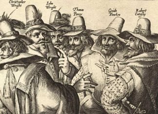 Ocho de los trece conspiradores liderados por Fawkes que quisieron que Inglaterra volviera a ser católica, en un grabado del siglo XVII.