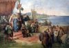 La marcha de Cristina de Noruega hacia España, en una pintura de Nils Bergslien.