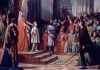 María de Molina presenta a su hijo Fernando IV en las Cortes de Valladolid de 1295, por Antonio Gisbert, Madrid, Congreso de los Diputados.