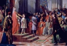 María de Molina presenta a su hijo Fernando IV en las Cortes de Valladolid de 1295, por Antonio Gisbert, Madrid, Congreso de los Diputados.