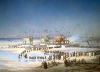 Recreación de la inauguración del canal de Suez en 1869.