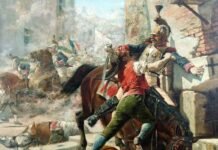 MALASAÑA acuchilla al coracero francés que ha matado a su hija Manuela, en la lucha callejera del 2 de mayo en Madrid.