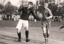Romualdas Marcinkus durante la final de la Copa de fútbol de Lituania el 18 de mayo de 1928.