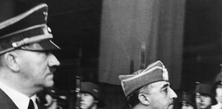Hitler y Franco durante la entrevista de ambos en Hendaya (Francia), 1940.