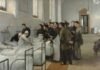 Una sala del hospital durante la visita del médico en jefe, por Luis Jiménez Aranda. Pintura social sobre lienzo, 290 x 445 cm, 1889, Madrid, Museo Nacional del Prado.