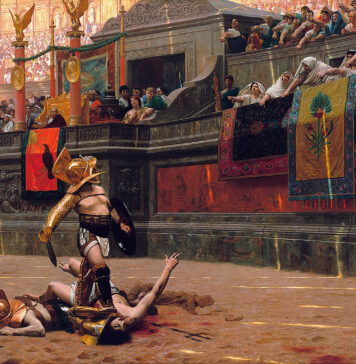 Los espectáculos del Coliseo romano Detalle de "Pollice verso", un cuadro de 1872 de Jean-Léon Gérôme (Phoenix Art Gallery), que ilustra la portada del número 313 de La Aventura de la Historia, ejemplar que dedica su dossier a los espectáculos (luchas de gladiadores, ludi meridiani, venationes, naumaquias) del Coliseo romano.