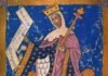 Miniatura que representa a la reina Urraca en el Tumbo A de Compostela.