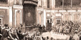 Grabado de la proclamación de la República por la Asamblea Nacional, en La Ilustración Española y Americana, 16 de febrero de 1873.