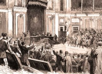 Grabado de la proclamación de la República por la Asamblea Nacional, en La Ilustración Española y Americana, 16 de febrero de 1873.
