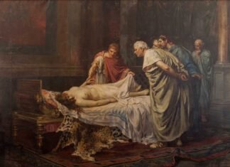 Nerón ante el cadáver de su madre, Agripina la Menor, por Arturo Montero y Calvo, 1887 (Museo del Prado). Fue uno de los emperadores más controvertidos.