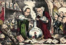 Viñeta publicada en junio de 1870 en la revista satírica La Flaca planteando el debate de la unión de las dos coronas de la península ibérica.