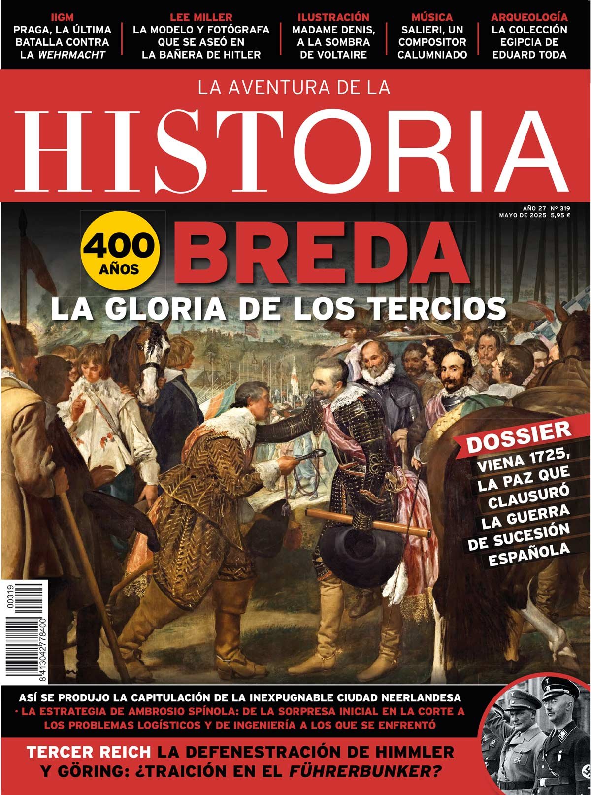"La rendición de Breda" o "Las lanzas", de Velázquez. Portada del número 319 de la revista de Historia "La Aventura de la Historia", dedicada al 400 aniversario de la conquista de la ciudad neerlandesa por los tercios.