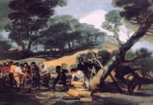 FABRICANDO PÓLVORA, una escena de actividad guerrillera representada por Goya, hacia 1810-1814, Madrid, Palacio de la Zarzuela.
