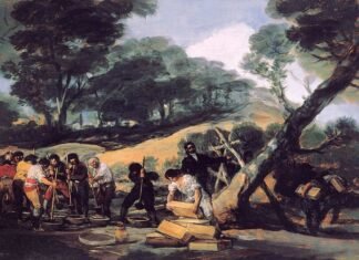FABRICANDO PÓLVORA, una escena de actividad guerrillera representada por Goya, hacia 1810-1814, Madrid, Palacio de la Zarzuela.