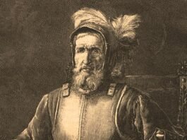 Miguel López de Legazpi, según una ilustración de la revista española La Hormiga de Oro realizada a finales del siglo XIX.