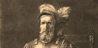 Miguel López de Legazpi, según una ilustración de la revista española La Hormiga de Oro realizada a finales del siglo XIX.