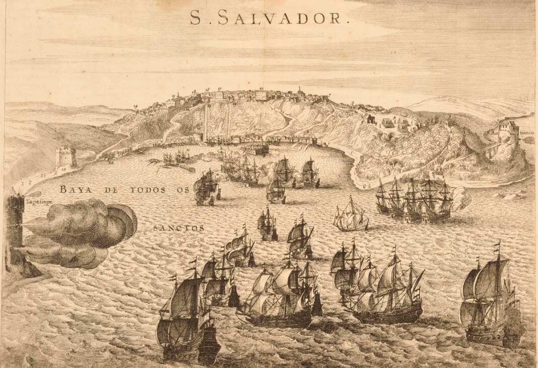 Toma de San Salvador de Bahía por la Flota holandesa en 1624. Escuela holandesa o alemana. 1624-1635. MNM-3795. Museo Naval.