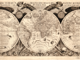 Mapa del mundo extraído de las Tabulae Rudolphinae, obra publicada en 1627 por Johannes Kepler, figura clave en la revolución de la ciencia.