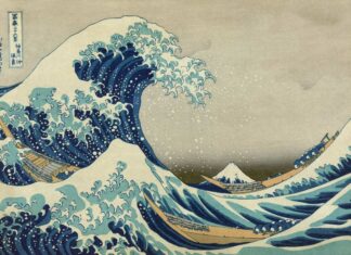 LA GRAN OLA DE KANAGAWA, una de las estampas ukiyo-e de las "Treinta y seis vistas del monte Fuji", por Katsushika Hokusai, entre 1830 y 1833, que recuerda el peligro de los tsunamis en Japón.