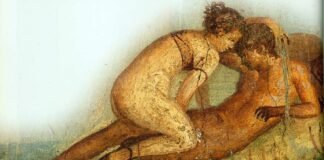 Mural de Pompeya de una escena sexual con la mujer encima del hombre. El sexo, junto a la esclavitud o las supersticiones, protagonizan el contenido de este libro.