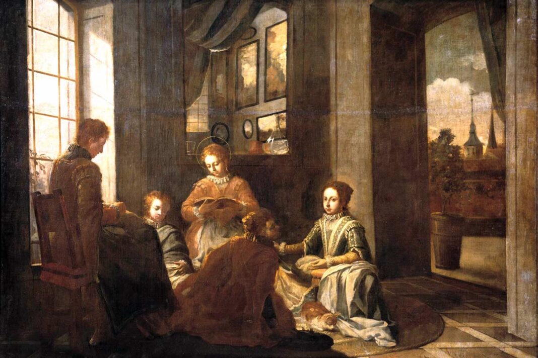 Conductas femeninas. La obra representa la educación hogareña de la mística española Santa Teresa de Jesús en el siglo XVI.