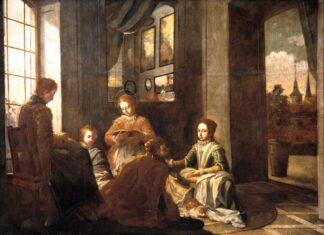 Conductas femeninas. La obra representa la educación hogareña de la mística española Santa Teresa de Jesús en el siglo XVI.