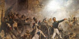 La muerte de Pedro Velarde durante la defensa del parque de artillería de Monteleón, de Joaquín Sorolla.