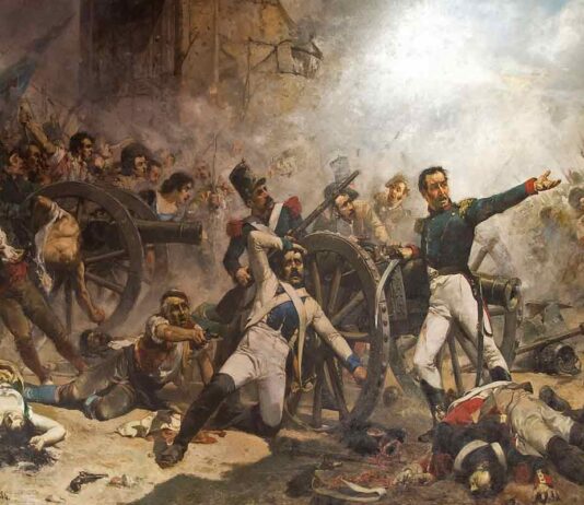 La muerte de Pedro Velarde durante la defensa del parque de artillería de Monteleón, de Joaquín Sorolla.