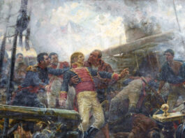 Muerte de Churruca (detalle), por Eugenio Álvarez Dumont, 1892, Madrid, Museo del Prado.