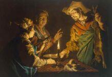 Esaú y Jacob y la fábula del plato de lentejas, por M. Stomer, h. 1640.