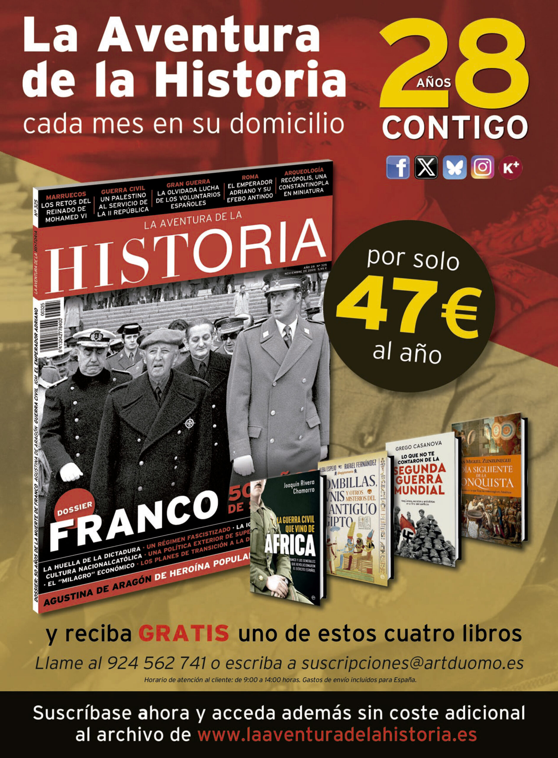 Suscríbete este mes de noviembre a la revista «La Aventura de la Historia» y recibe de regalo uno de estos cuatro libros.
