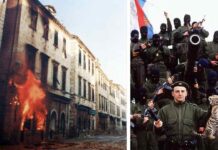 A la izquierda, el casco antiguo de la ciudad costera croata de DUBROVNIK, tras un bombardeo. Derecha, el comandante Zeljo Raznatovic, conocido con el alias de Arkan, con sus siniestros TIGRES, un grupo paramilitar serbio que aterrorizó a bosnios y croatas.