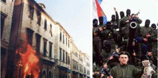 A la izquierda, el casco antiguo de la ciudad costera croata de DUBROVNIK, tras un bombardeo. Derecha, el comandante Zeljo Raznatovic, conocido con el alias de Arkan, con sus siniestros TIGRES, un grupo paramilitar serbio que aterrorizó a bosnios y croatas.