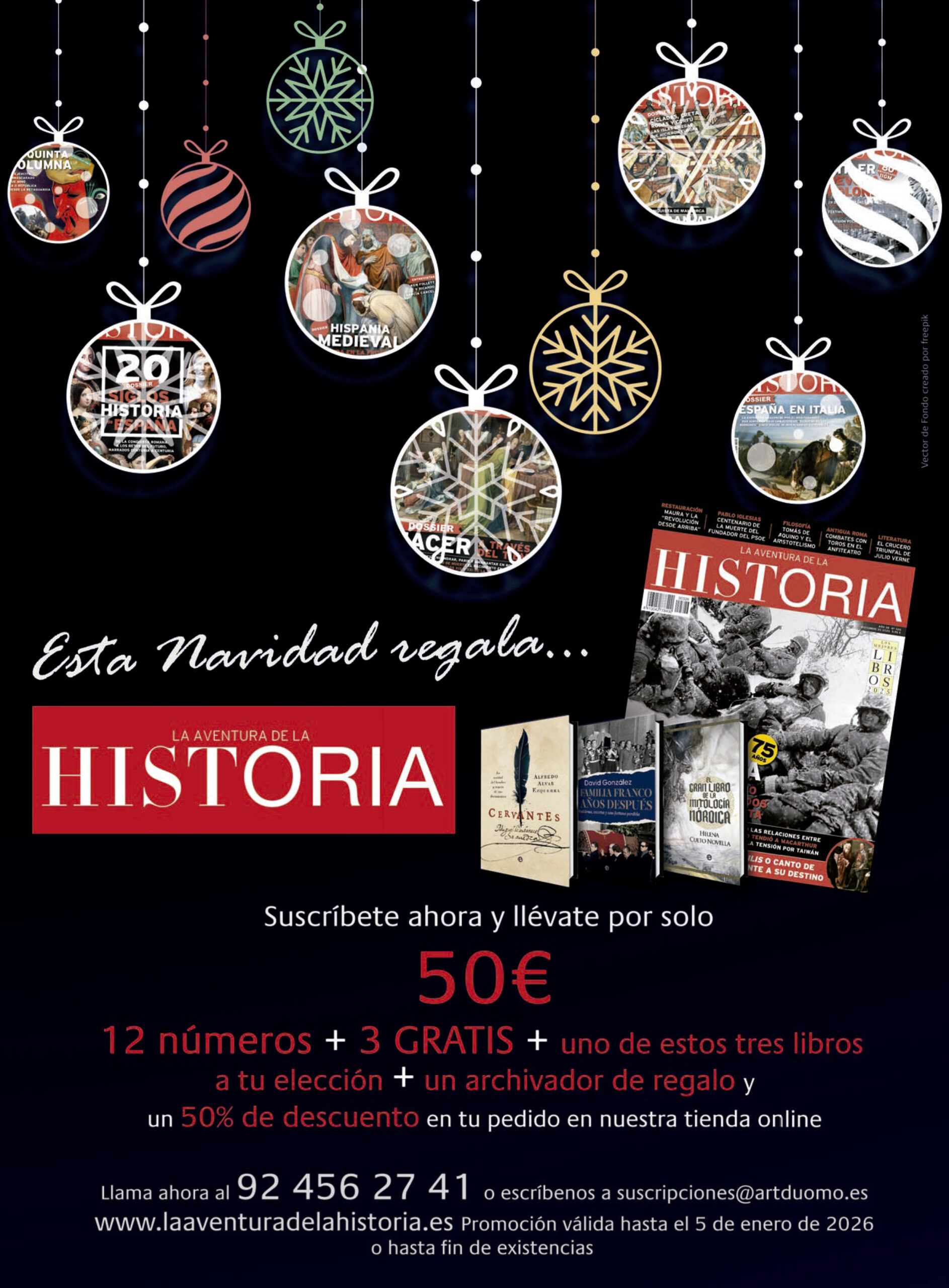 Oferta de suscripción a la revista La Aventura de la Historia en diciembre de 2025.