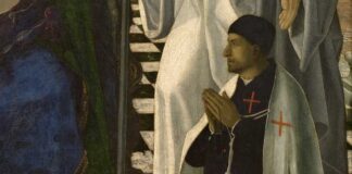 Detalle de LA VIRGEN DEL CABALLERO DE MONTESA, orden en la que el príncipe Jaime de Aragón ingresó tras su fracasada boda.