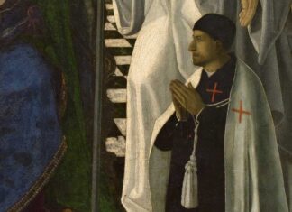 Detalle de LA VIRGEN DEL CABALLERO DE MONTESA, orden en la que el príncipe Jaime de Aragón ingresó tras su fracasada boda.